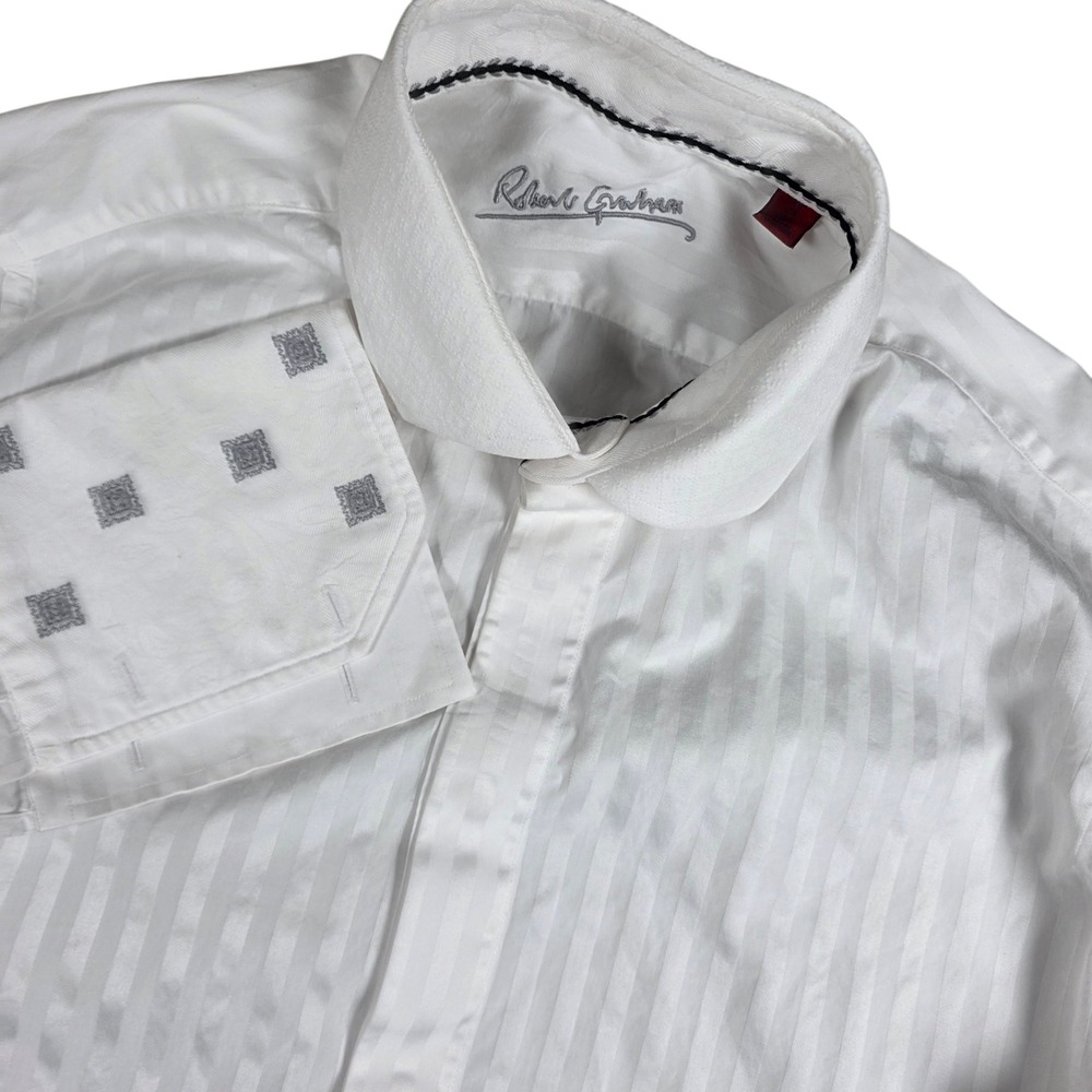 Robert Graham Sir Style White Dress Shirt 16 M/L Tonal Jacquard French Cuffs